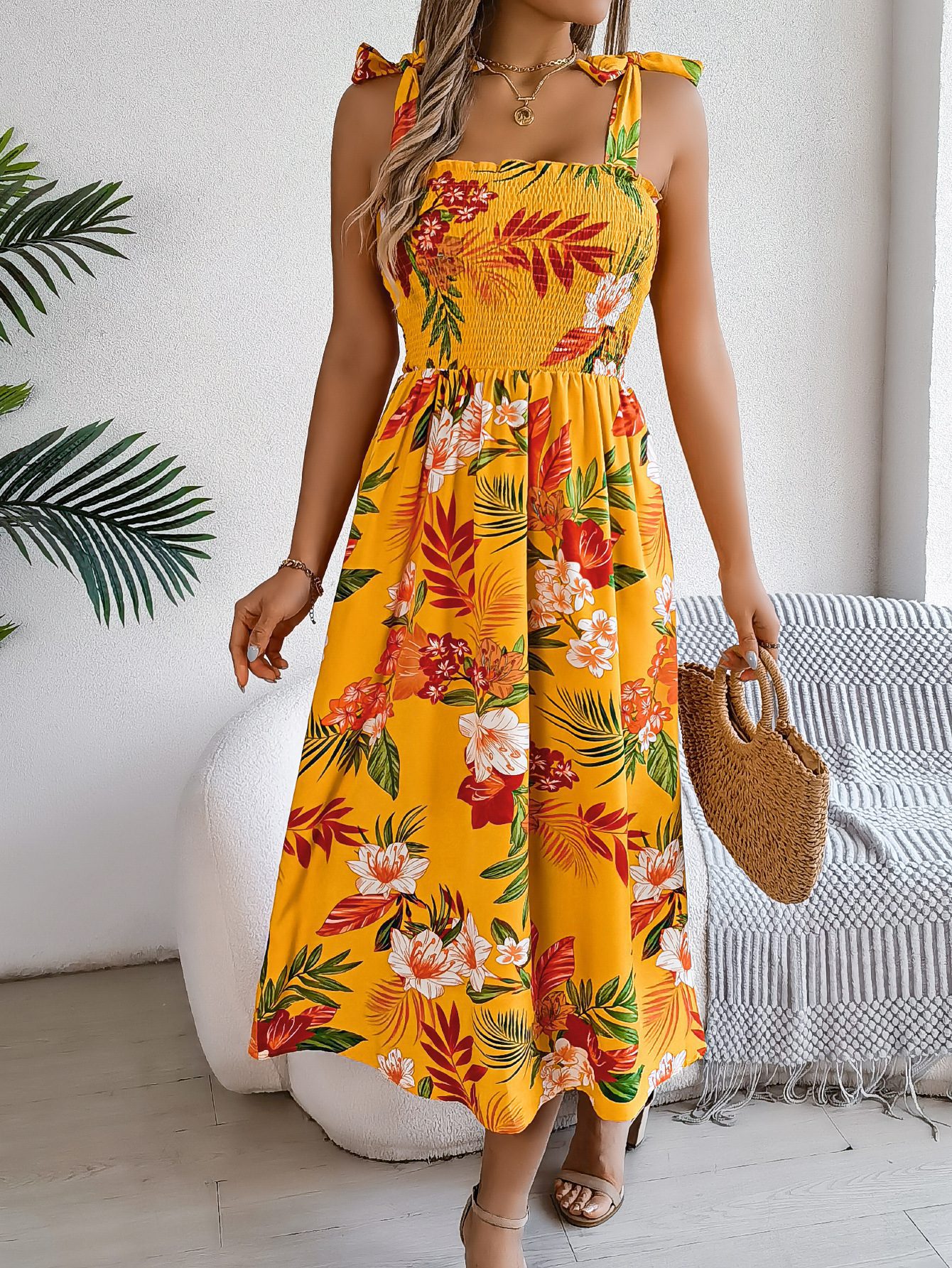 Flowers Print Suspender Corset Dress Ins Fashion Holiday Beach Long Dresses Summer Clothing For Women - Image 8