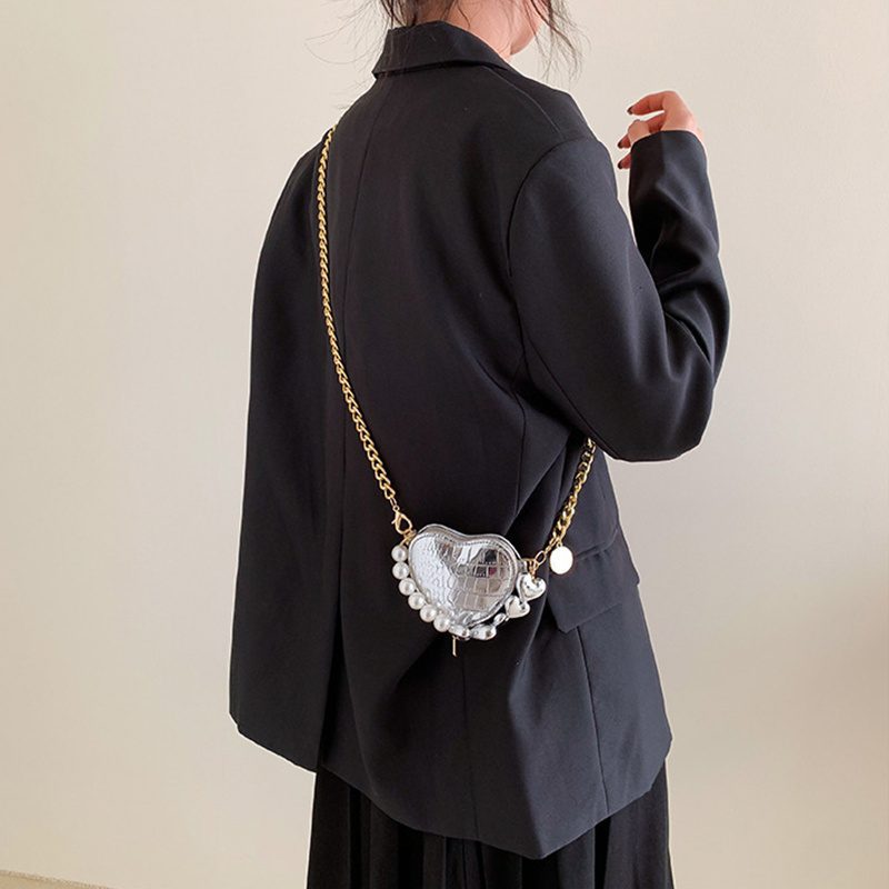 Mini Love-shape Pearls Handbag Fashion Cute Chain Lipstick Bag Women's Bright Candy Color Shoulder Messenger Bag - Image 3