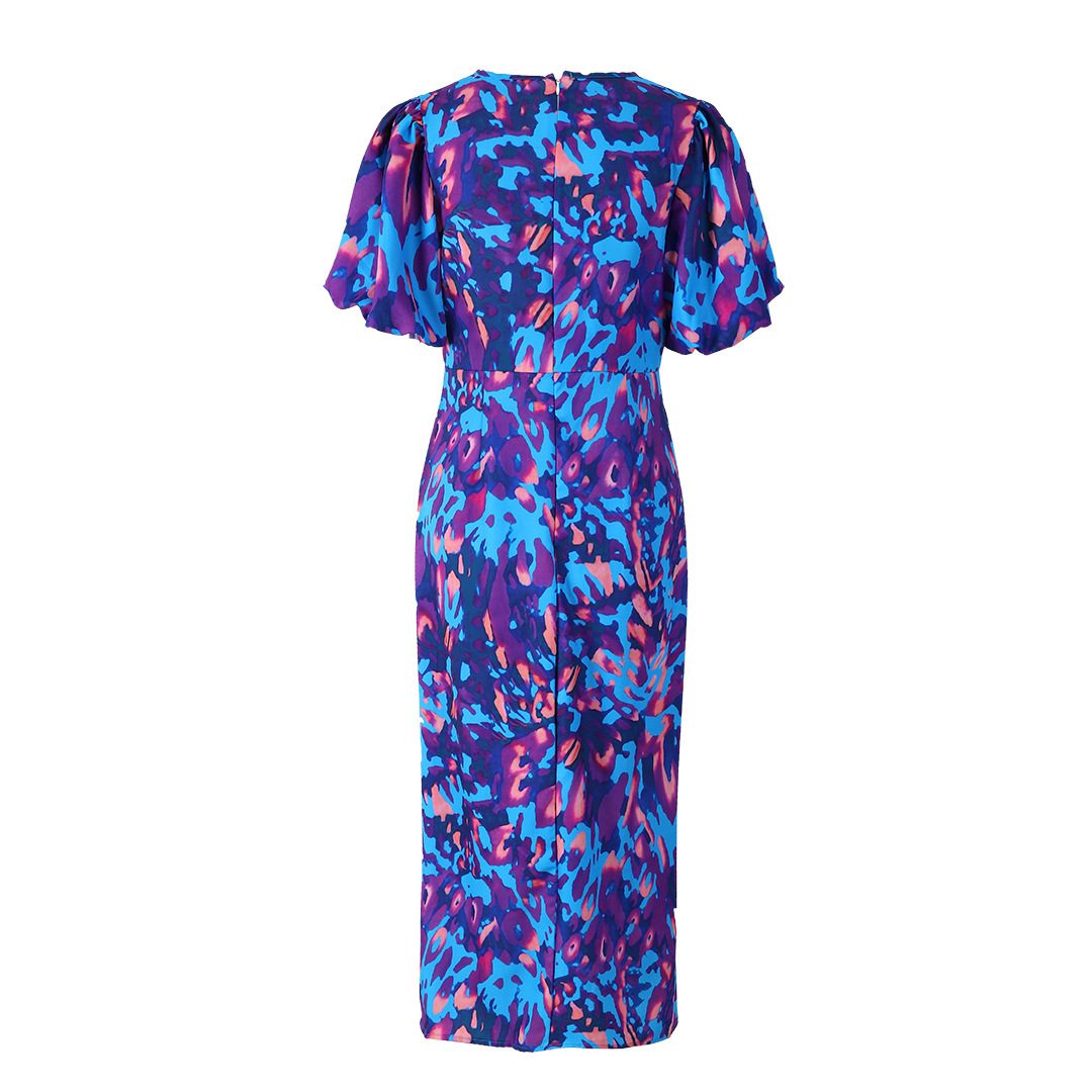 Puffed Short Sleeve Dress Summer Floral Printed V-neck Skinny Dresses - Image 8