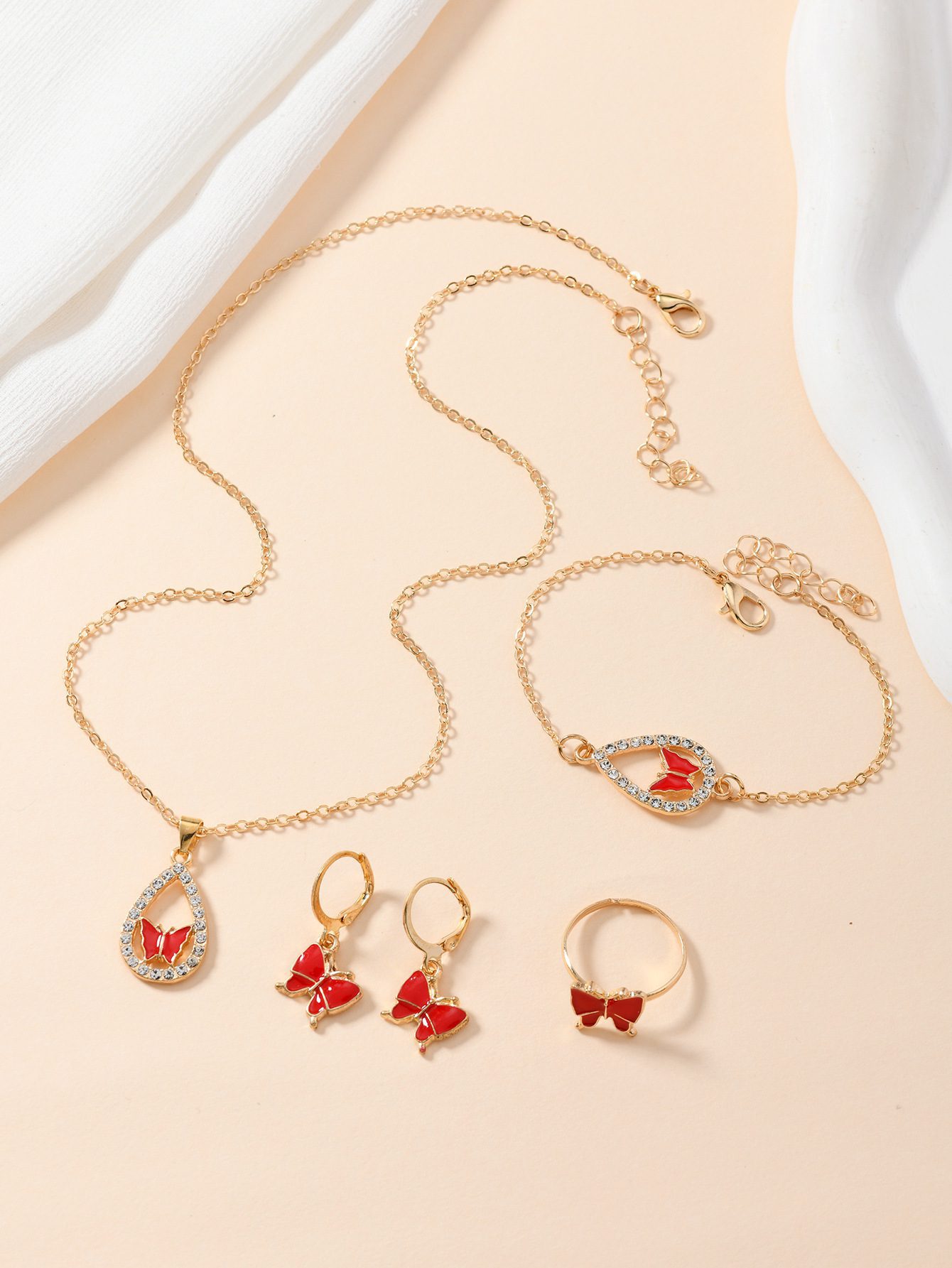 4PCS Set Luxury Women Butterfly Necklace Bracelet Earrings Drop Oil Diamond Jewelry For Girl Gift Jewelry Fashion Jewelry Set - Image 7