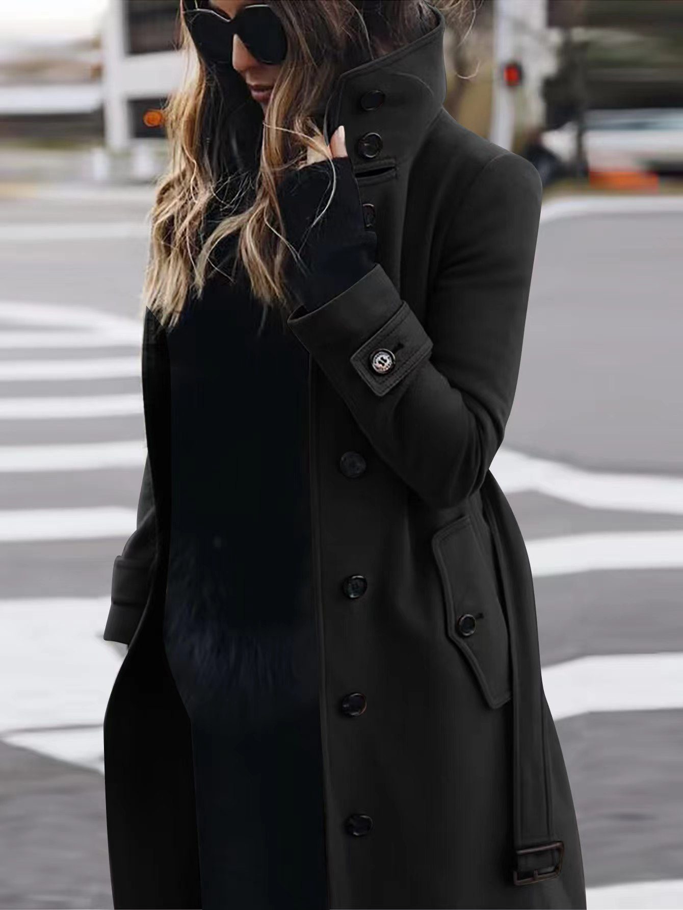 Autumn Winter New Woolen Coat Women's Slim Fit Cardigan Large Coat Women Long Sleeve Single Breasted Stand Collar Woolen Coat - Image 9