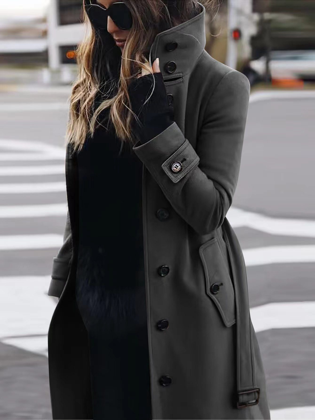 Autumn Winter New Woolen Coat Women's Slim Fit Cardigan Large Coat Women Long Sleeve Single Breasted Stand Collar Woolen Coat - Image 7