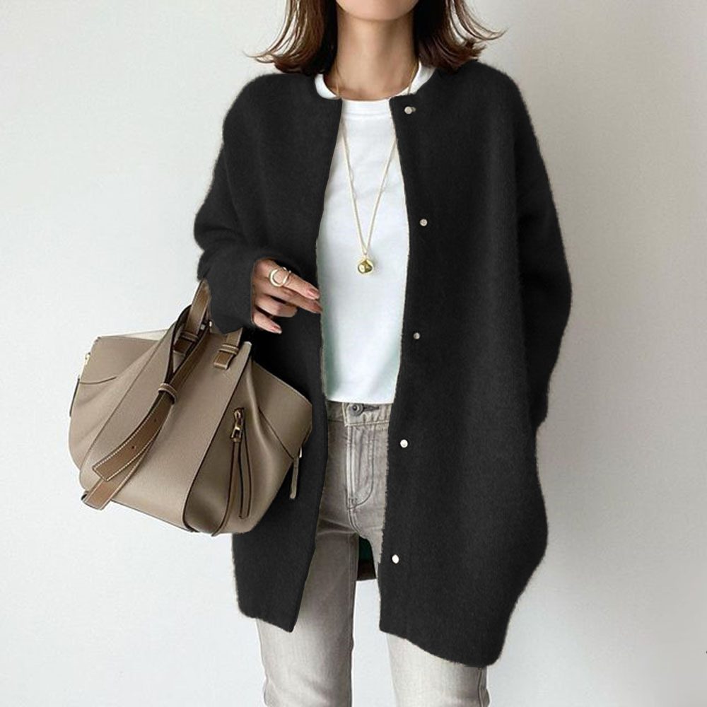 Loose Round Neck Single Breasted Cardigan Fashion Solid Color Coat Jacket Autumn And Winter Women's Clothing - Image 4