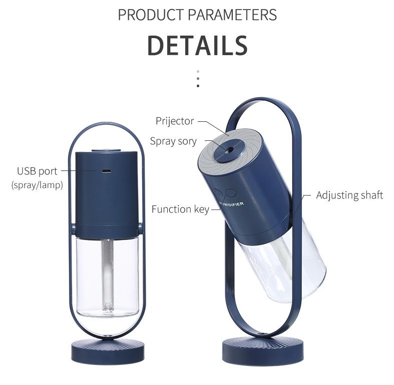 مرطب هواء USB بتأثير الظل السحري للمنزل، مزود بإضاءة ليلية بتقنية العرض الضوئي، ناشر رذاذ فوق صوتي للسيارة، ومنقي هواء صغير للمكتب والمنزل - الصورة 9