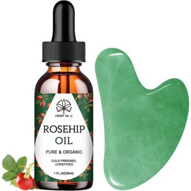 Gua Sha Massage Tools & Rosehip Oil In One Set, Nature Jade Stone Facial Gua Sha Products For Skin Massage, Beauty And Moisturizing , With Nice Travel Pouch