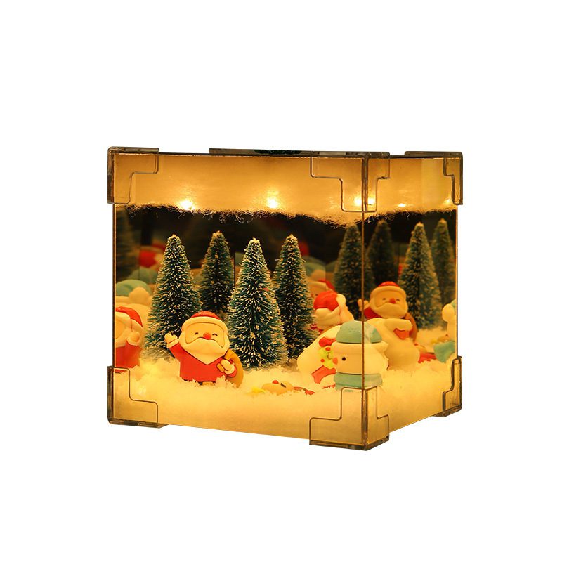 زينة عيد الميلاد DIY مرآة ومصباح مكعب LED ثلاثي الأبعاد، بابا نويل ورجل الثلج وشجرة عيد الميلاد، أضواء عيد الميلاد، طقم مواد DIY لزينة الكريسماس. - الصورة 6