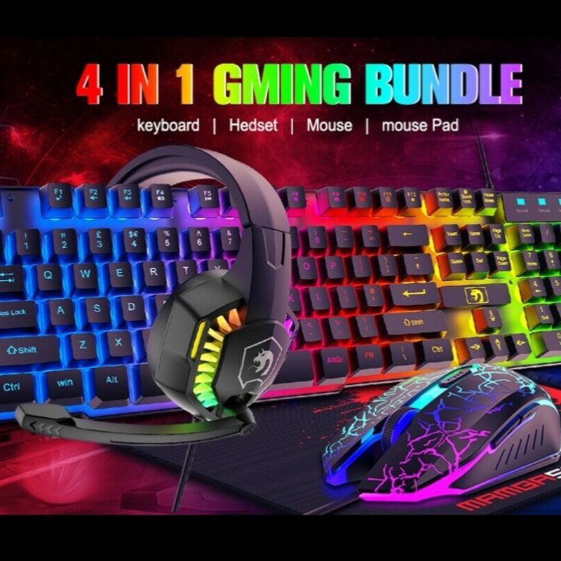 Gaming Keyboard & Mouse & Headset & Mousepad Set RGB Backlit Wired For PC Laptop - Image 5