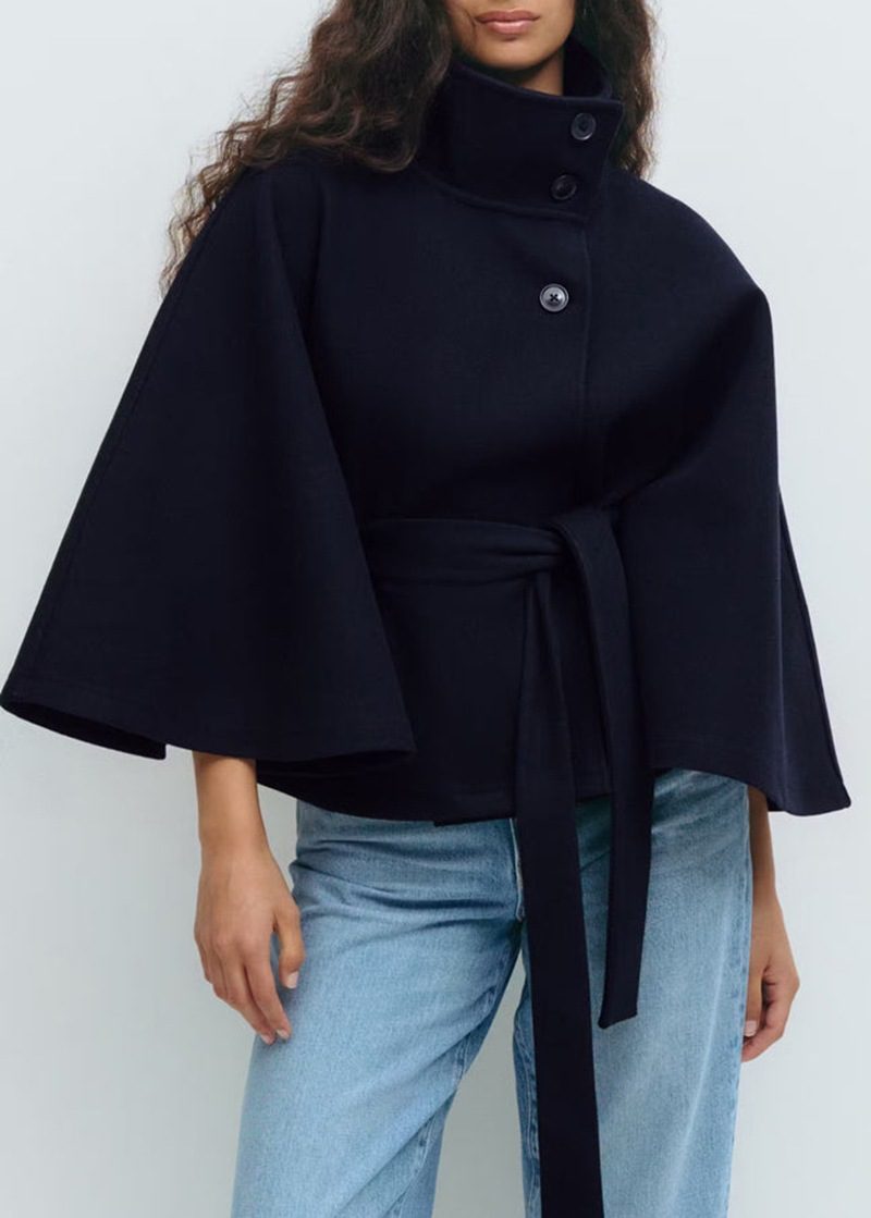 Winter High Neck Batwing Sleeve Coat With Belt Fashion Loose Elegant Button Top Trench Coat For Women Clothing - Image 8