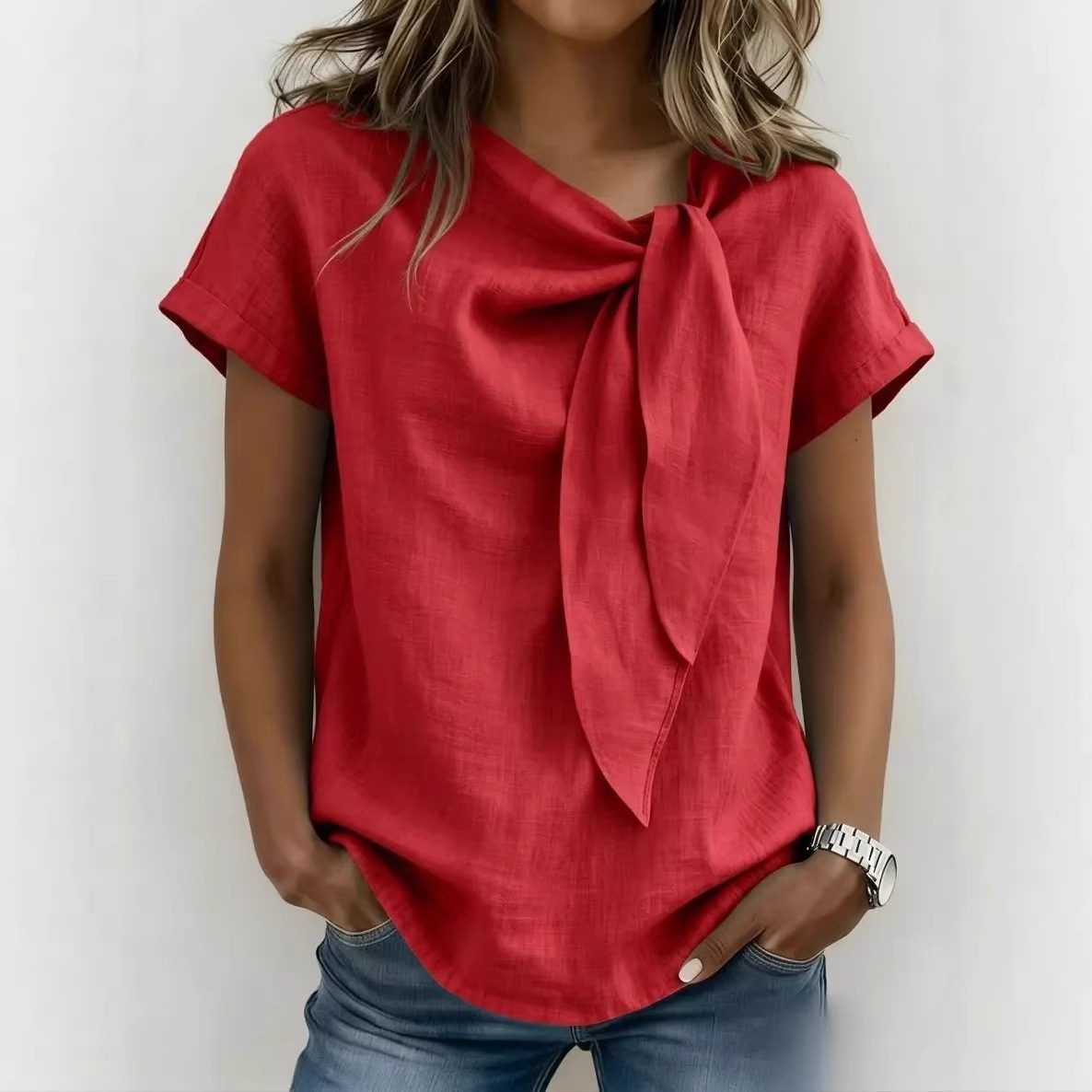 Women's Summer Short Sleeve Casual T-Shirt - Cotton Blend Lightweight Everyday Top For Daily Wear - Image 5