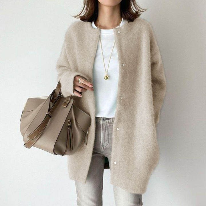 Loose Round Neck Single Breasted Cardigan Fashion Solid Color Coat Jacket Autumn And Winter Women's Clothing - Image 9
