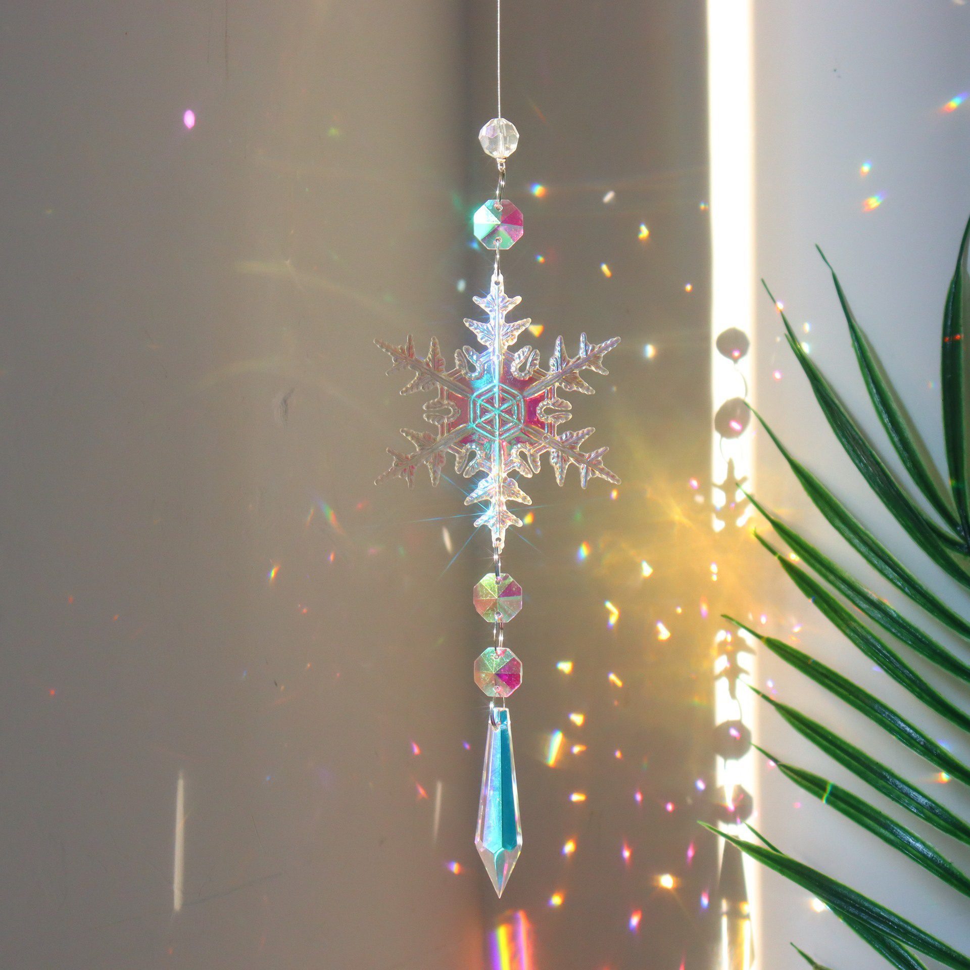 Christmas Colorful Snowflake Crystal Sun Catcher Ice Pillar Pendant Window Christmas Tree Decoration Party Pendant Christmas Decorations - Image 4