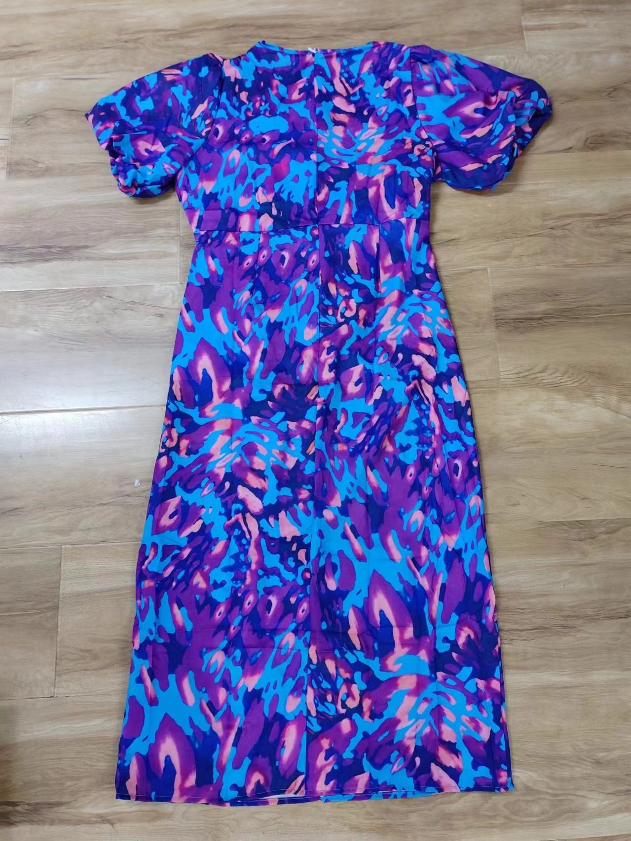 Puffed Short Sleeve Dress Summer Floral Printed V-neck Skinny Dresses - Image 10