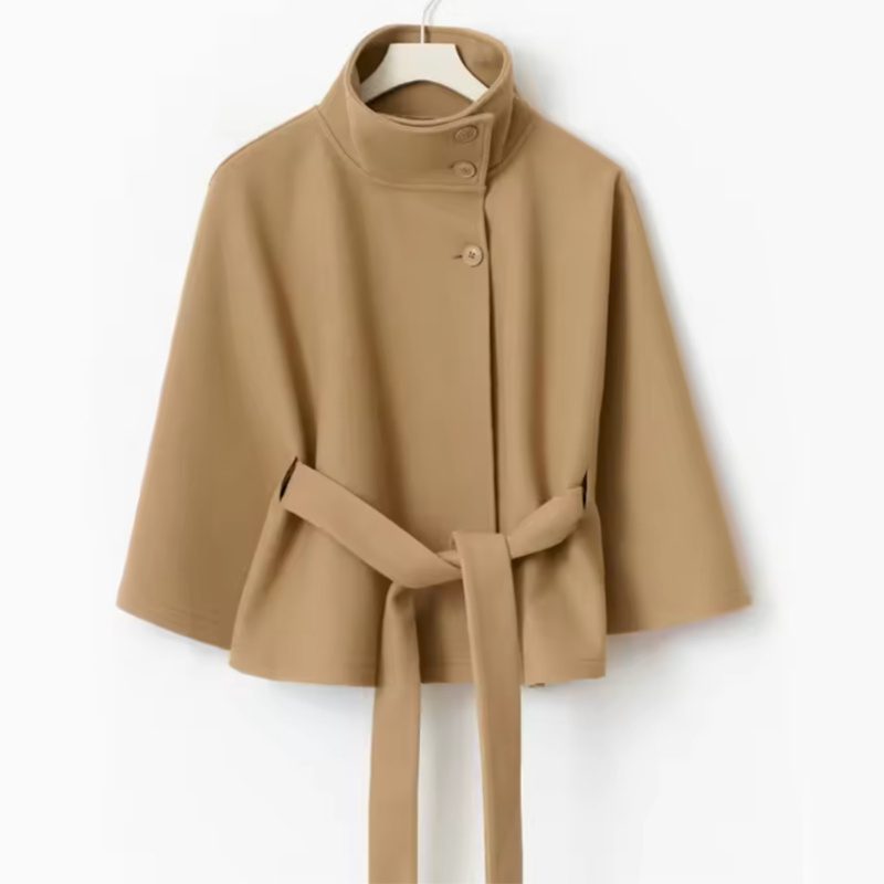 Winter High Neck Batwing Sleeve Coat With Belt Fashion Loose Elegant Button Top Trench Coat For Women Clothing - Image 10