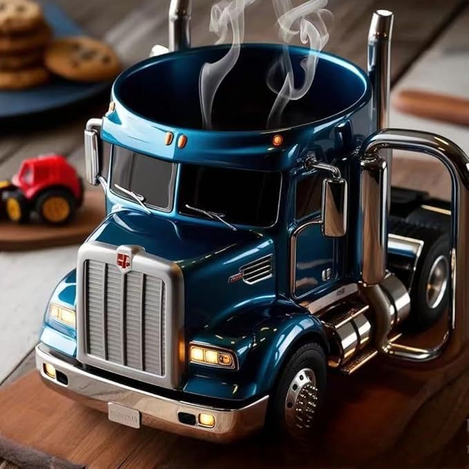 كوب قهوة على شكل شاحنة، كوب قهوة شاحنة نصف مقطورة مصنوع يدويًا، كوب قهوة متين بتصميم شاحنة نصف نقل، أكواب قهوة على شكل شاحنة نصف مقطورة، مناسب للعائلة. - الصورة 5