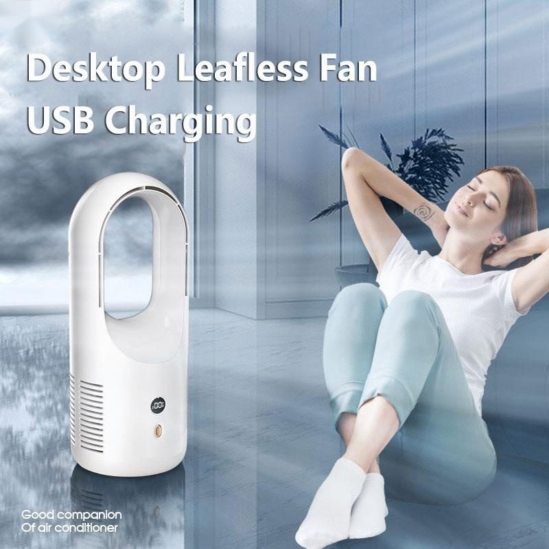 مروحة تبريد كهربائية بدون شفرات – مروحة مكتبية محمولة قابلة لإعادة الشحن عبر USB، لاسلكية مع شاشة LED، تشغيل هادئ، وتوزيع هواء بزاوية 360° لتبريد منعش في المنزل أو المكتب.