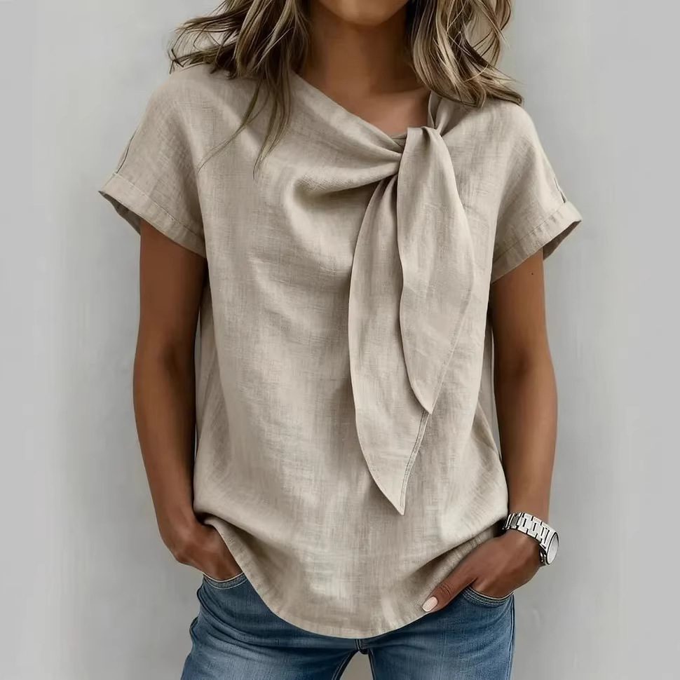 Women's Summer Short Sleeve Casual T-Shirt - Cotton Blend Lightweight Everyday Top For Daily Wear - Image 2