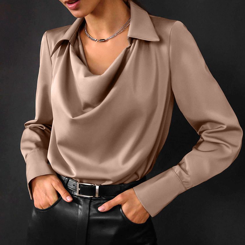 Collared Long-Sleeve Shirts Fashion Commuter Solid Color Blouse Casual Business Tops Women's Clothing - Image 5