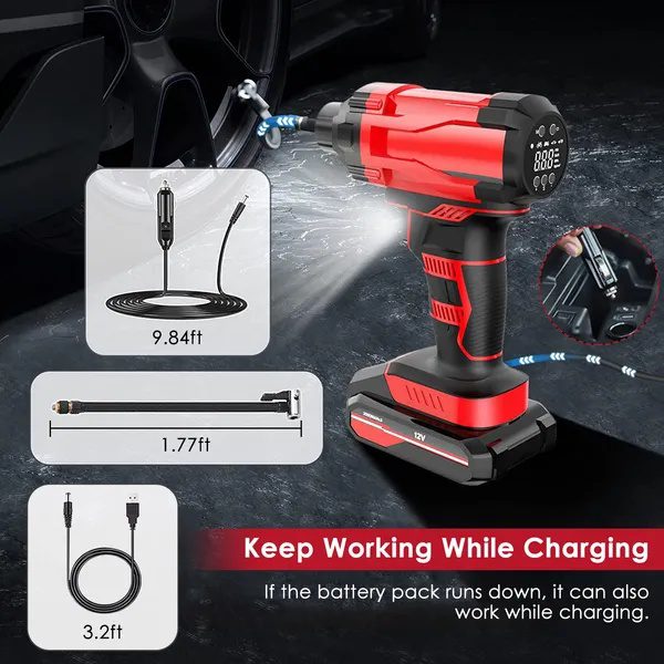 150PSI Cordless Car Tire Pump 6000mAh Rechargeable Tire Inflator 12V Portable Electric Air Compressor With LED Light For Car Bike Motorcycle Ball - Image 2