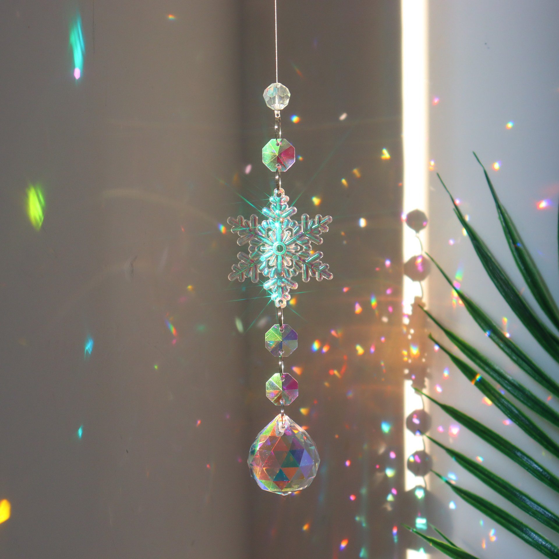 Christmas Colorful Snowflake Crystal Sun Catcher Ice Pillar Pendant Window Christmas Tree Decoration Party Pendant Christmas Decorations - Image 3