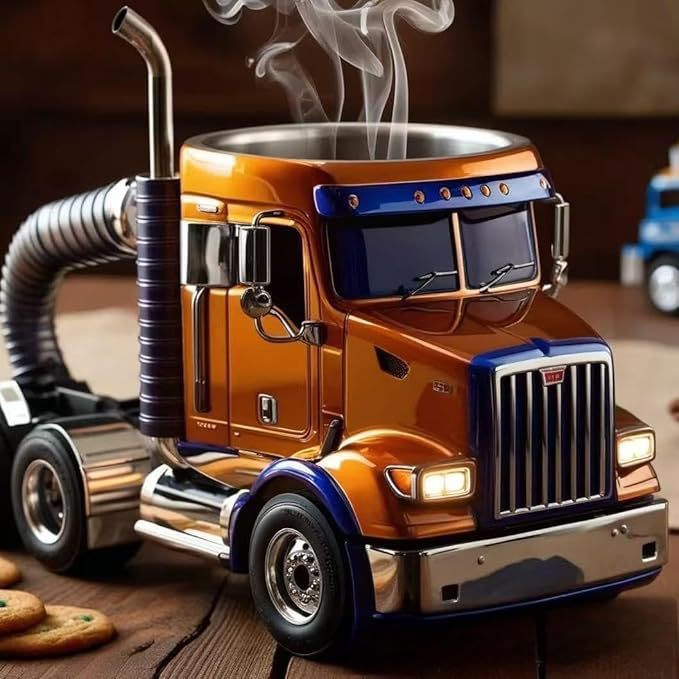 كوب قهوة على شكل شاحنة، كوب قهوة شاحنة نصف مقطورة مصنوع يدويًا، كوب قهوة متين بتصميم شاحنة نصف نقل، أكواب قهوة على شكل شاحنة نصف مقطورة، مناسب للعائلة. - الصورة 4