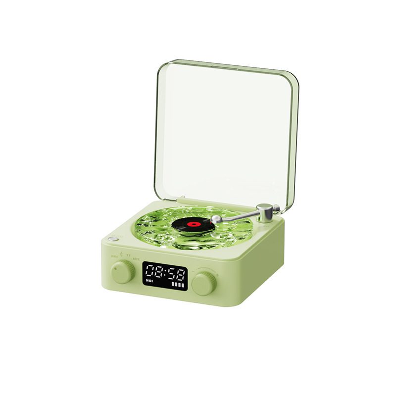 مكبر صوت بتصميم مشغل أسطوانات فينيل كلاسيكي (Retro Turntable)، لاسلكي، متوافق مع Bluetooth 5.0، يوفر صوت ستيريو، مع ضوضاء بيضاء (White Noise)، وتأثير إسقاط ضوئي RGB - الصورة 10