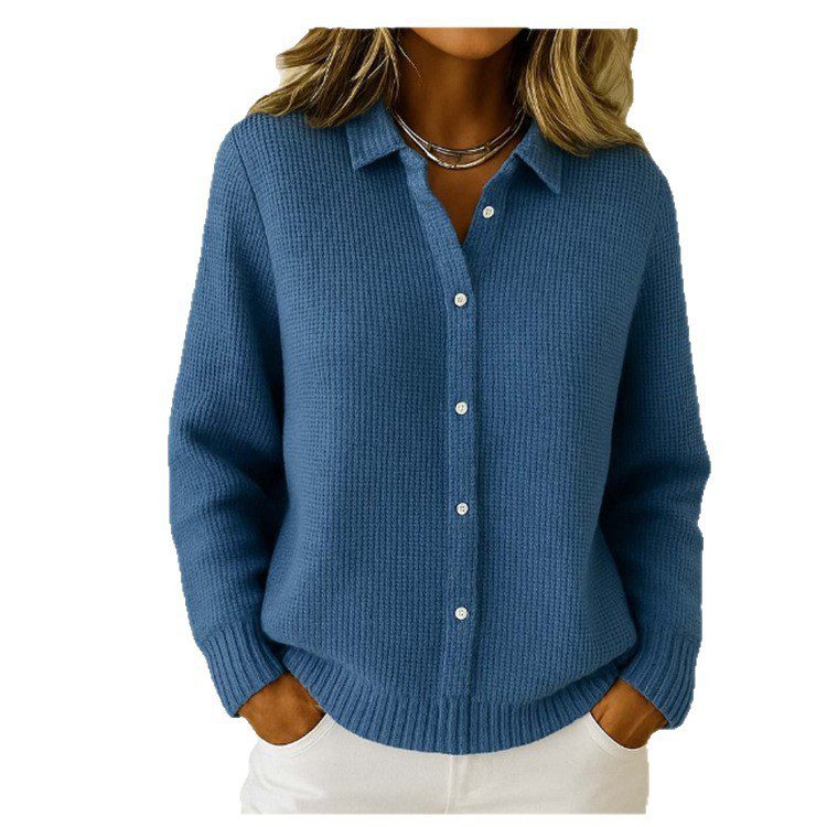 Casual Fashion Button Knitted Lapel Sweater For Women Long Sleeve Knitted Sweaters Tops Winter Jumper - Image 3