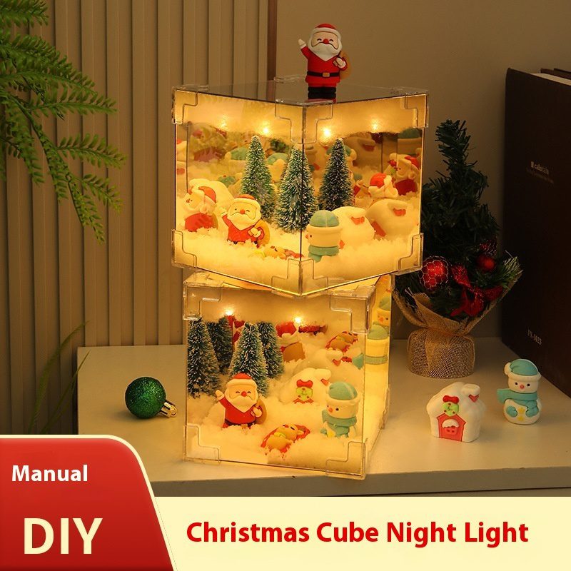 زينة عيد الميلاد DIY مرآة ومصباح مكعب LED ثلاثي الأبعاد، بابا نويل ورجل الثلج وشجرة عيد الميلاد، أضواء عيد الميلاد، طقم مواد DIY لزينة الكريسماس. - الصورة 5
