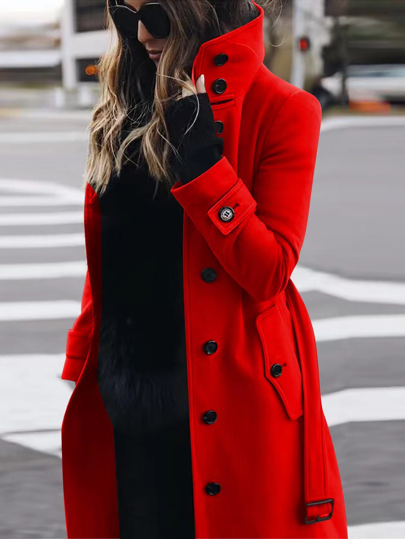 Autumn Winter New Woolen Coat Women's Slim Fit Cardigan Large Coat Women Long Sleeve Single Breasted Stand Collar Woolen Coat - Image 8