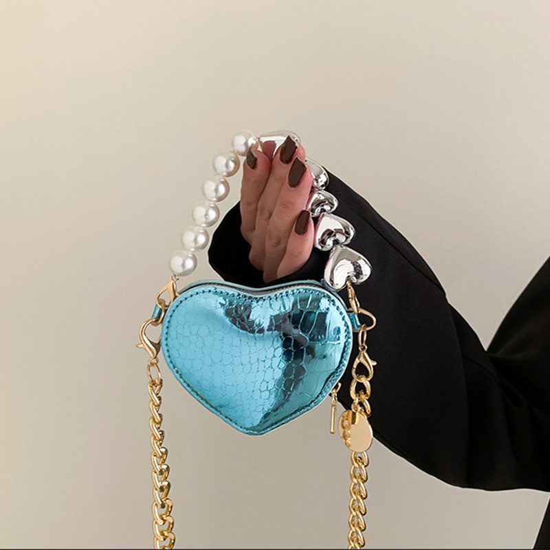 Mini Love-shape Pearls Handbag Fashion Cute Chain Lipstick Bag Women's Bright Candy Color Shoulder Messenger Bag - Image 7