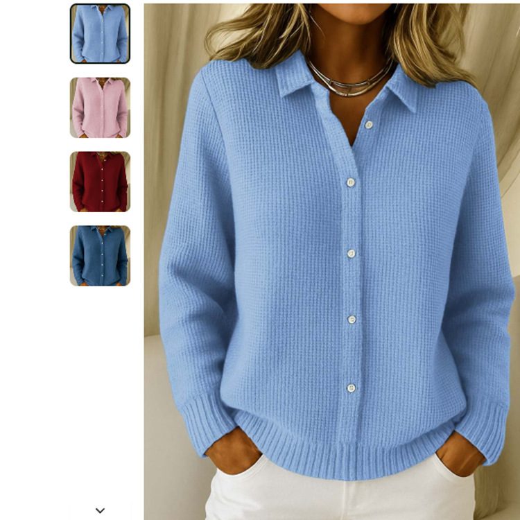 Casual Fashion Button Knitted Lapel Sweater For Women Long Sleeve Knitted Sweaters Tops Winter Jumper - Image 7