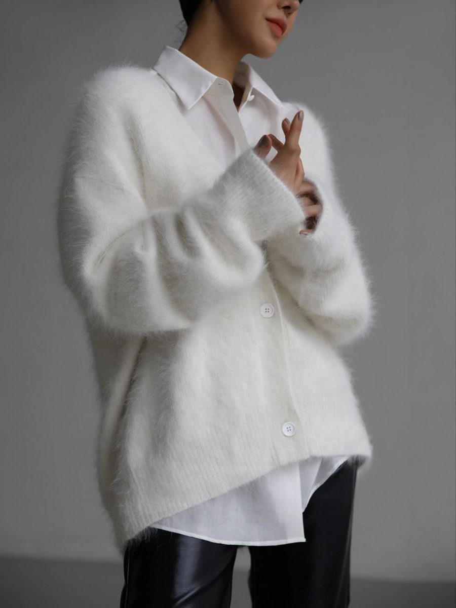 Loose V-neck Button Cardigan Fall Winter Fashion Single Breasted Knitted Sweater Top Women's Clothing - Image 7