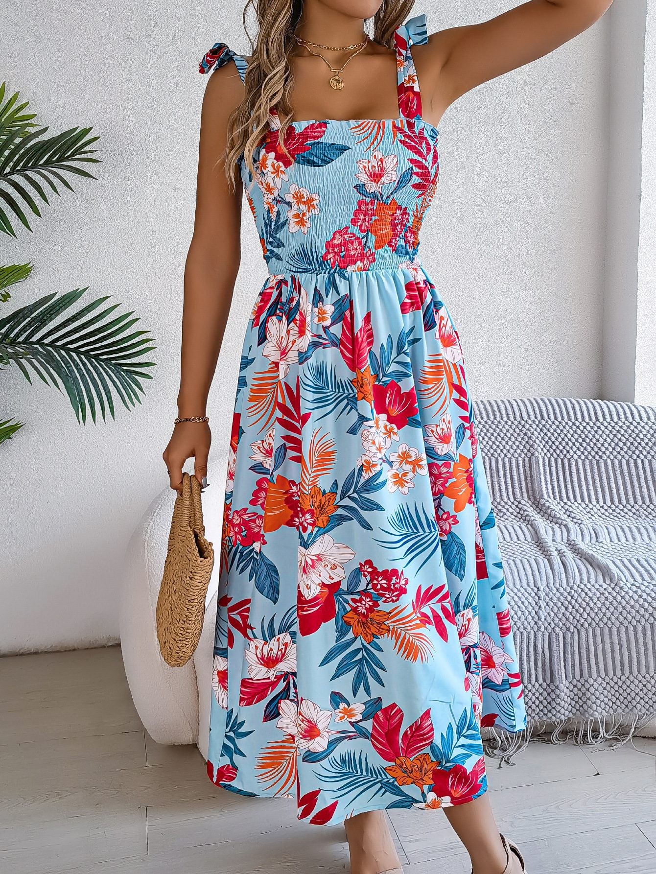 Flowers Print Suspender Corset Dress Ins Fashion Holiday Beach Long Dresses Summer Clothing For Women - Image 5