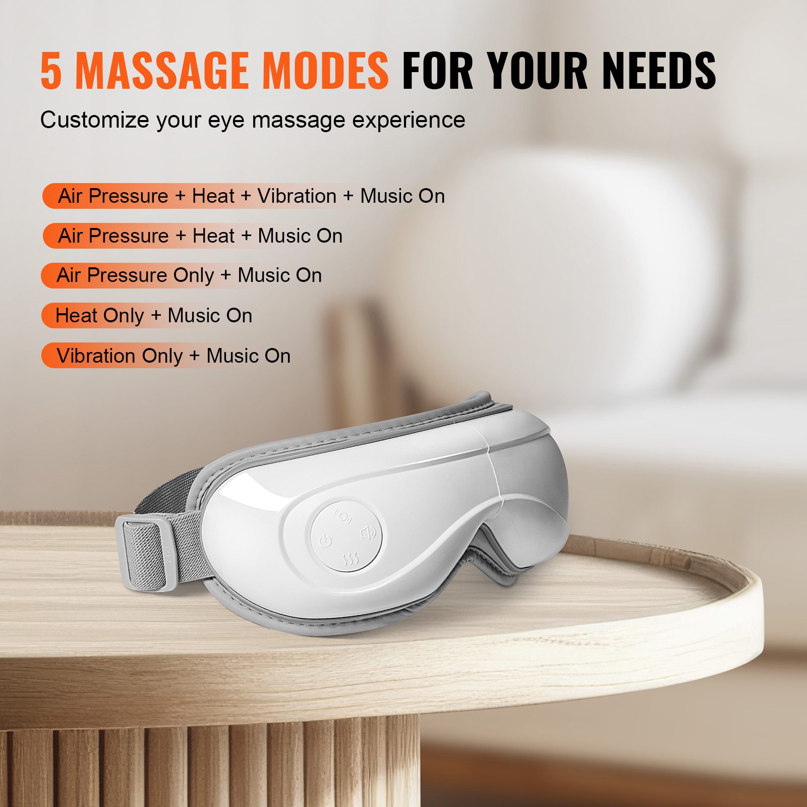 VEVOR Heated Eye Massager Eye Care Device 5 Modes Bluetooth Music 180 Foldable - Image 3