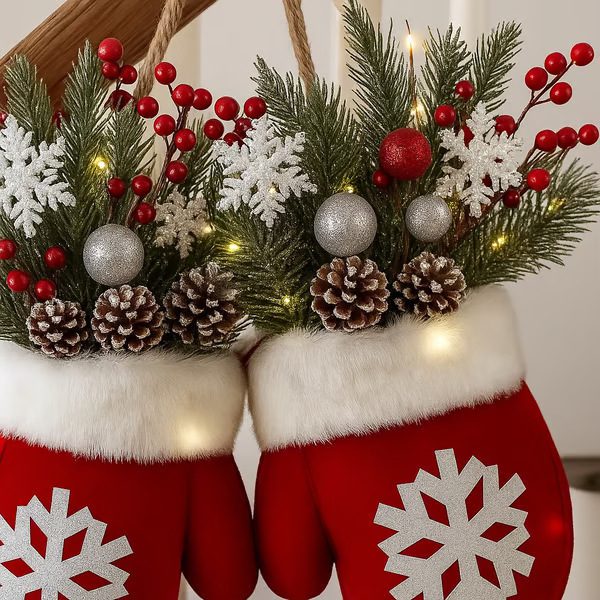 Christmas Garland Creative Glove Shaped Simulated Flower Wreath Window Door Gate Decoration Door Sign Xmas Party Decoration - Image 3