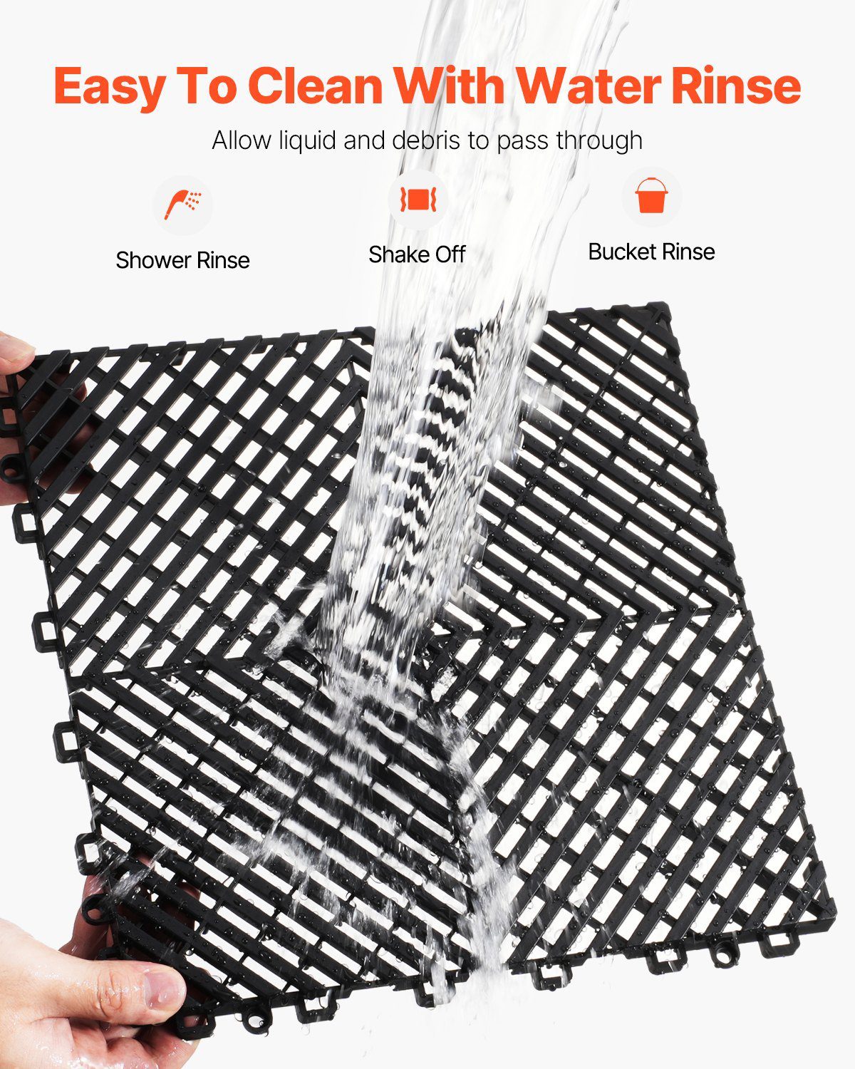 Interlocking Drainage Mat, 12” X 12” Modular Interlocking Cushion, 24 Pcs Splicing Drainage Mats, Non-Slip Black PP Drainage Floor Tile And Shower Mat, For Garage, Garden, Kitchen & Outdoor - Image 4