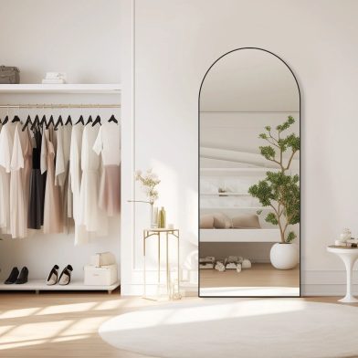 71 Inchx26 Inch Arched Full Length Mirror, Aluminum Alloy Frame Ensures Stability, Standing Design For Bedroom, Black