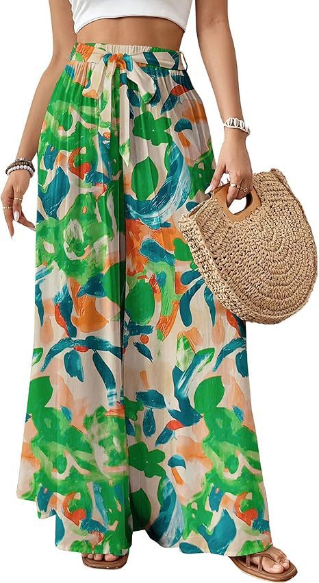 Womens Flowing Floral Wide-Leg Pants - Image 9