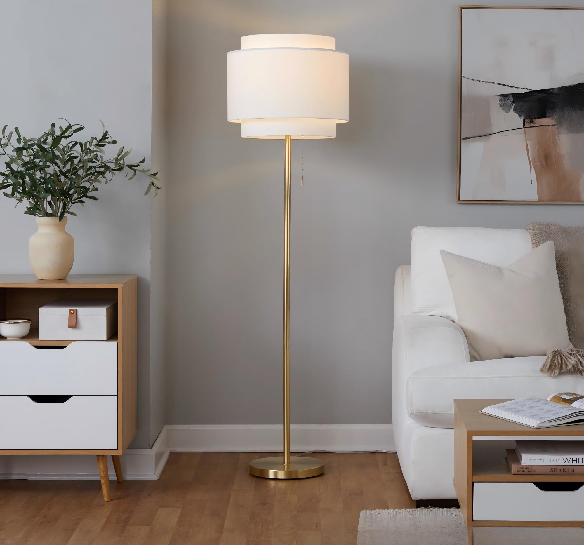 Tier 64inch Contemporary Metal Floor Lamp In Gold Metal With Off-White Linen Shade - Image 2