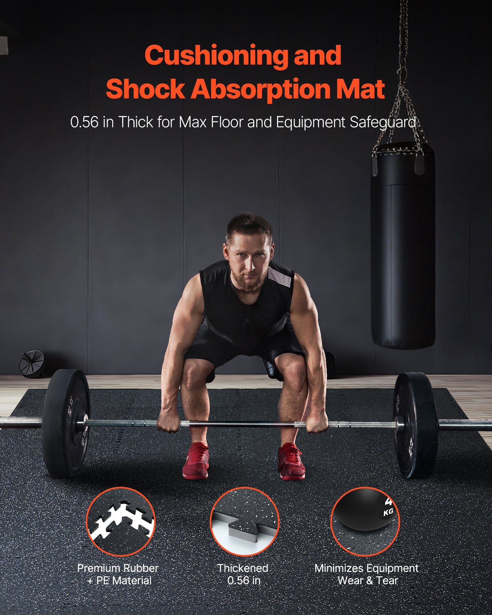 0.56 Inch Thick Gym Floor Mats, 6 Tiles Rubber Top With EVA Foam, 25" X 25" Gym Flooring Workout Mats With 25 Sq.ft Coverage, Interlocking Puzzle Gym Mats For Gym, Home, Garage, Black & White - Image 3