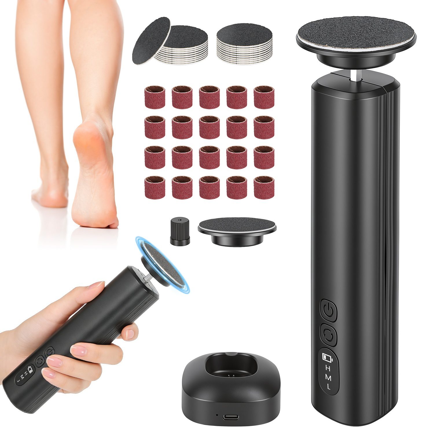 2 In 1 Electric Foot Callus Remover Nail Grinder Feet Care Kit For Women Rechargeable Foot File With 40 Sanding Discs Bands For Dead Skin Cracked Heels Home Salon Use