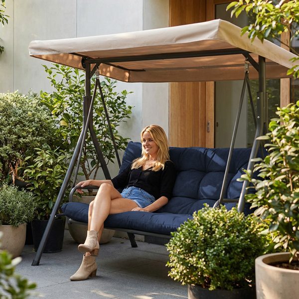 Outdoor Swing Cushions 60 Inch,Waterproof 4in Thick Porch Swing Cushion Replacement With Backrest And Ties,Comfortable 2-3 Seat Pation Swing Pad For Backyard,Garden,Lawn,Outdoor Furniture Dark Blue - Image 4