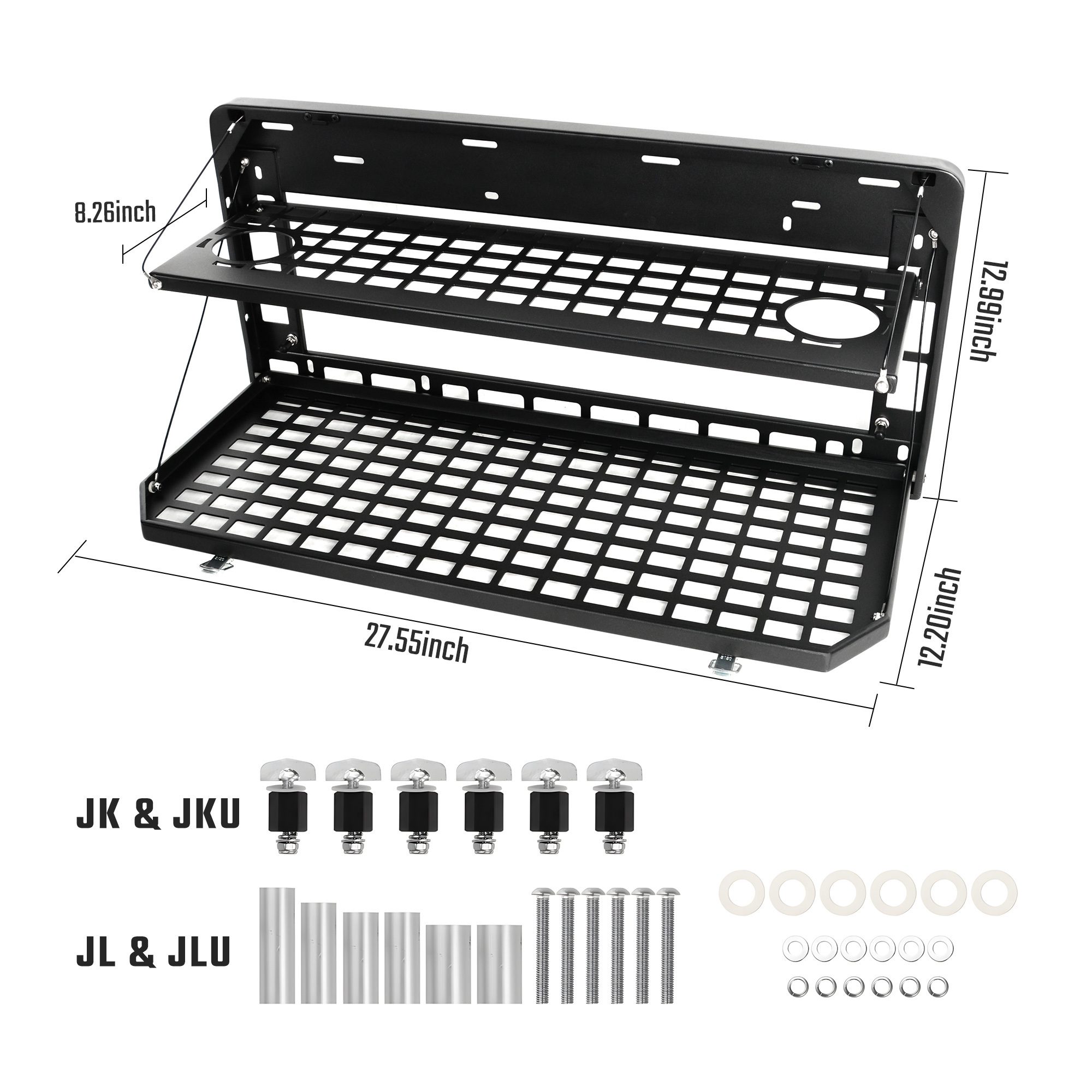 2-Tier Tailgate Table Rear Foldable Storage Cargo Rack Outdoor Camping Desk for 2007-2026 Jeep Wrangler JK&JL 4 Door (Not Fit JK Models with Stock Subwoofer) - Image 7