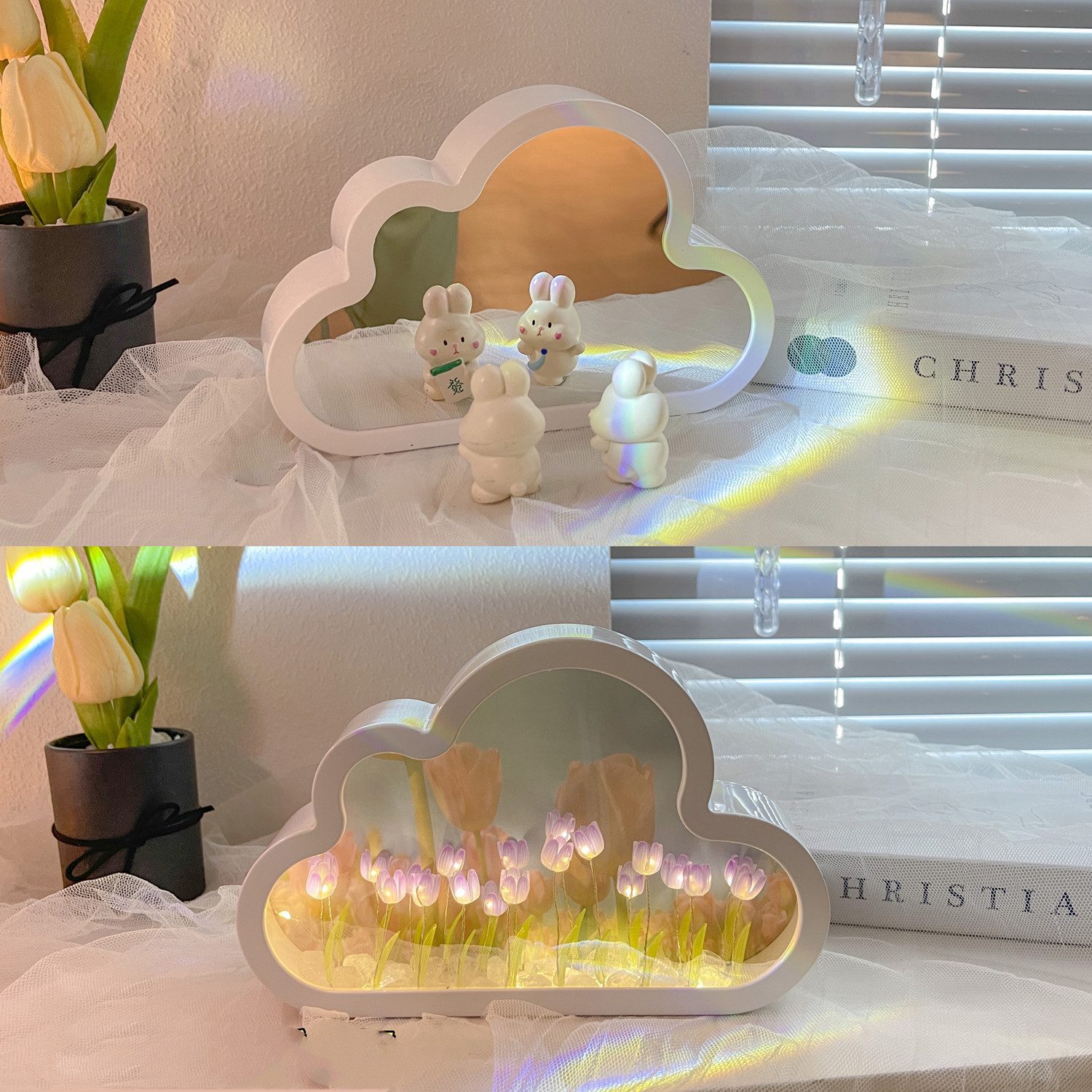 Tulip Night Lamp DIY Material Cloud Tulips Night Lamp Decorative Mirrors Photo Frame LED Table Lights Korean Creative Desk Bedroom Handmade Birthday Gifts - Image 9