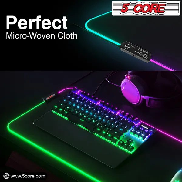 5Core Gaming Mouse Pad RGB 12 Light Modes 2 Zone Desk Mouse Mat W Rubber Base - Image 3