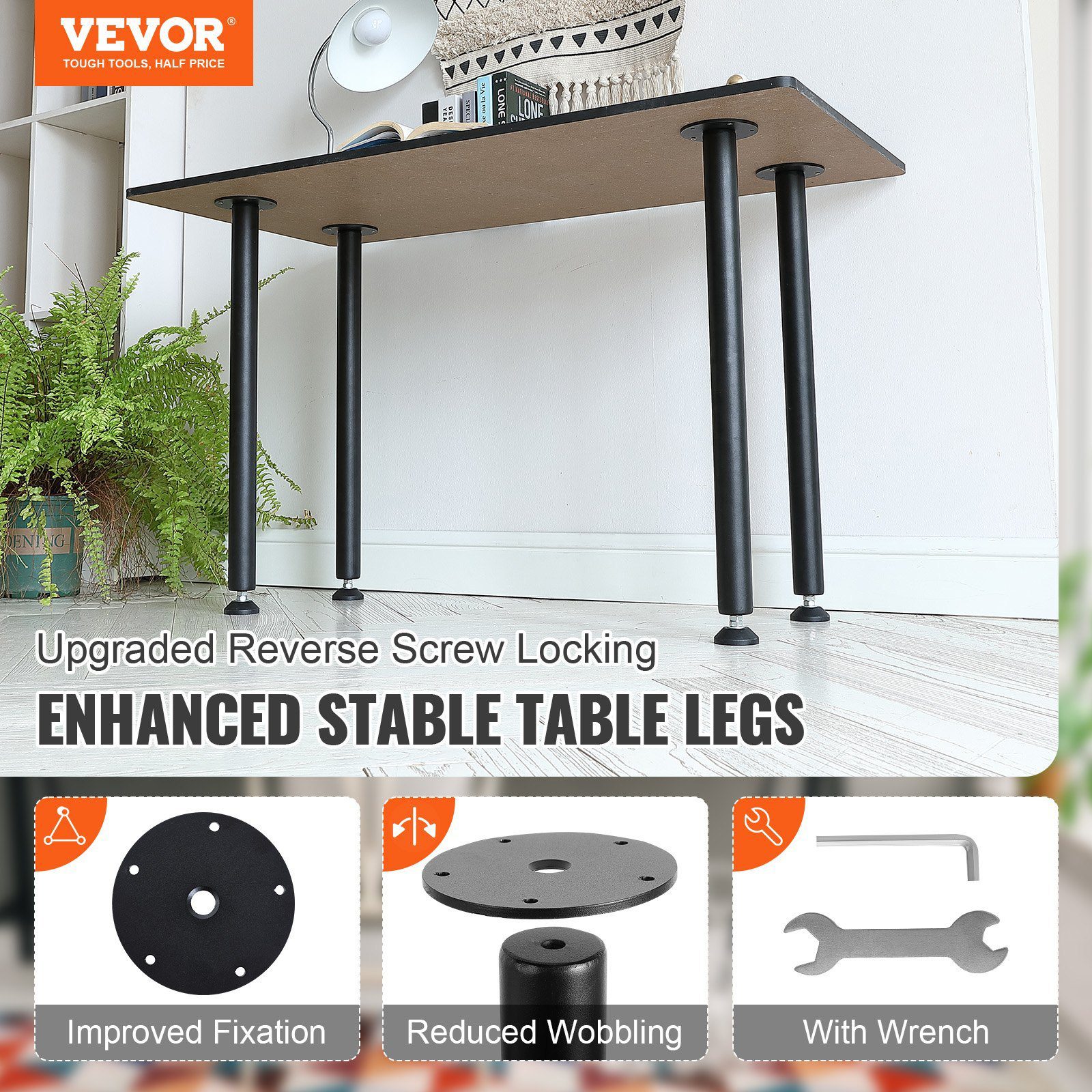 711.2MM Adjustable Desk Legs, Reinforced Steel Office Table Furniture Legs Set Of 4 For DIY, 544.3KG Load Capacity Heavy Duty Desk Legs, Quick Instalation Legs With Adjustable Foot Cup Black - Image 2