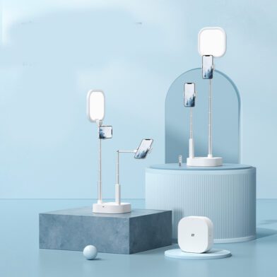 حامل هاتف محمول قابل للتمدد للبث المباشر مزود بإضاءة LED تجميلية قابلة للتعتيم وجهاز تحكم لاسلكي
