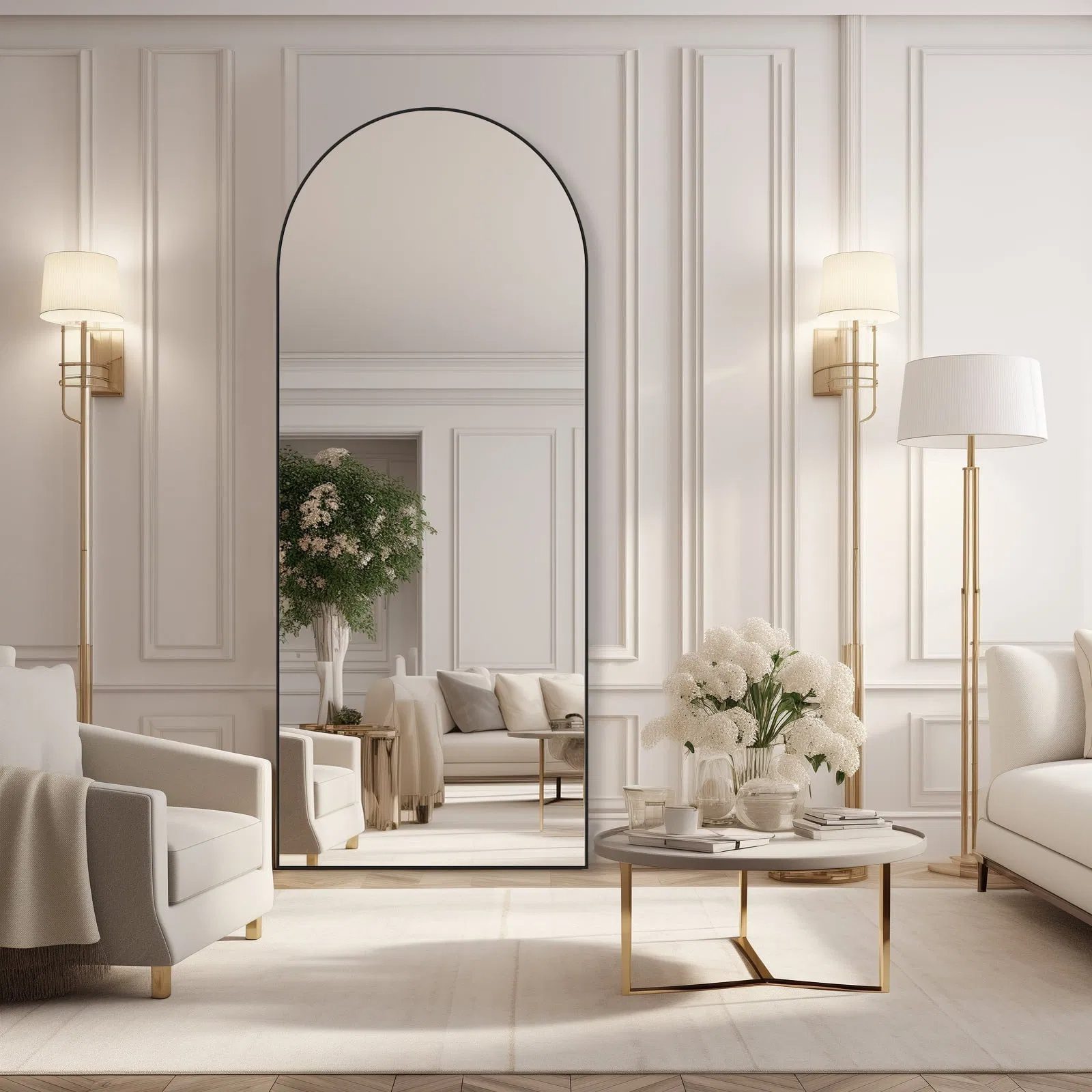 مرآة كاملة الطول مقوسة مقاس 71 × 26 بوصة، إطار من سبائك الألومنيوم يضمن الثبات، تصميم قائم لغرفة النوم، أسود - الصورة 2