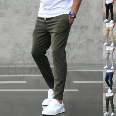 Men's Casual Drawstring Trousers With Pockets Fashion Slim Fit Skinny Pencil Pants Clothing