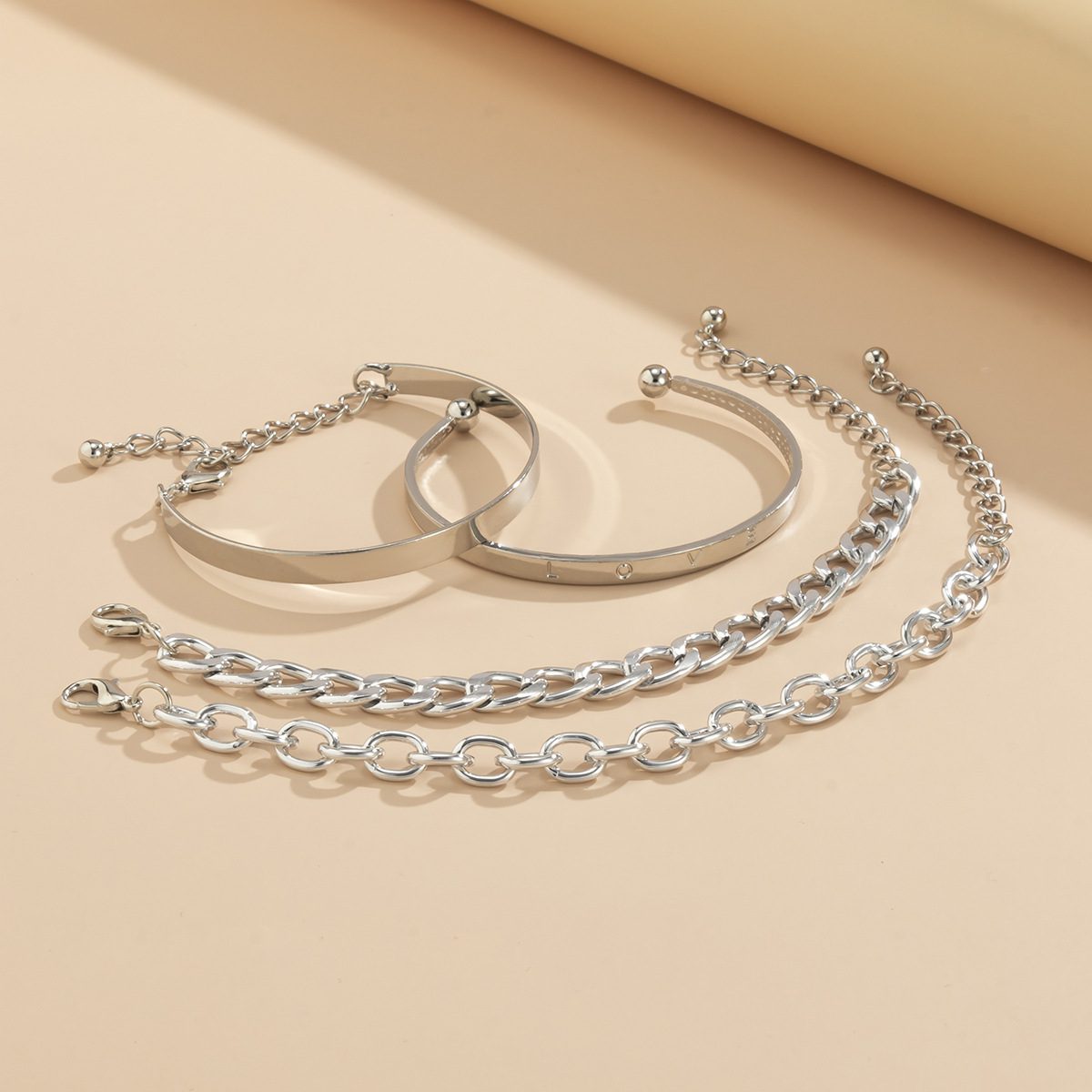 Simple And Smooth C-shaped Hollow Chain Bracelet Set - Image 3