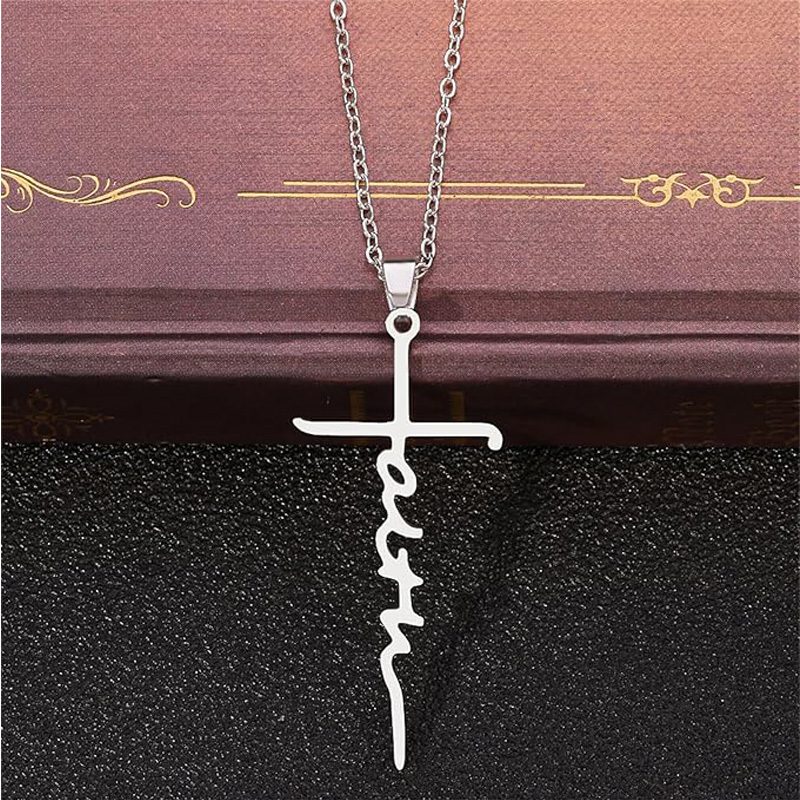 4PCS Faith Necklace For Women Christian Cross Faith Word Church Prayer Religious Pendant Necklace Christian Religious Jewelry Gift,2 Gold 2 Silver - Image 5